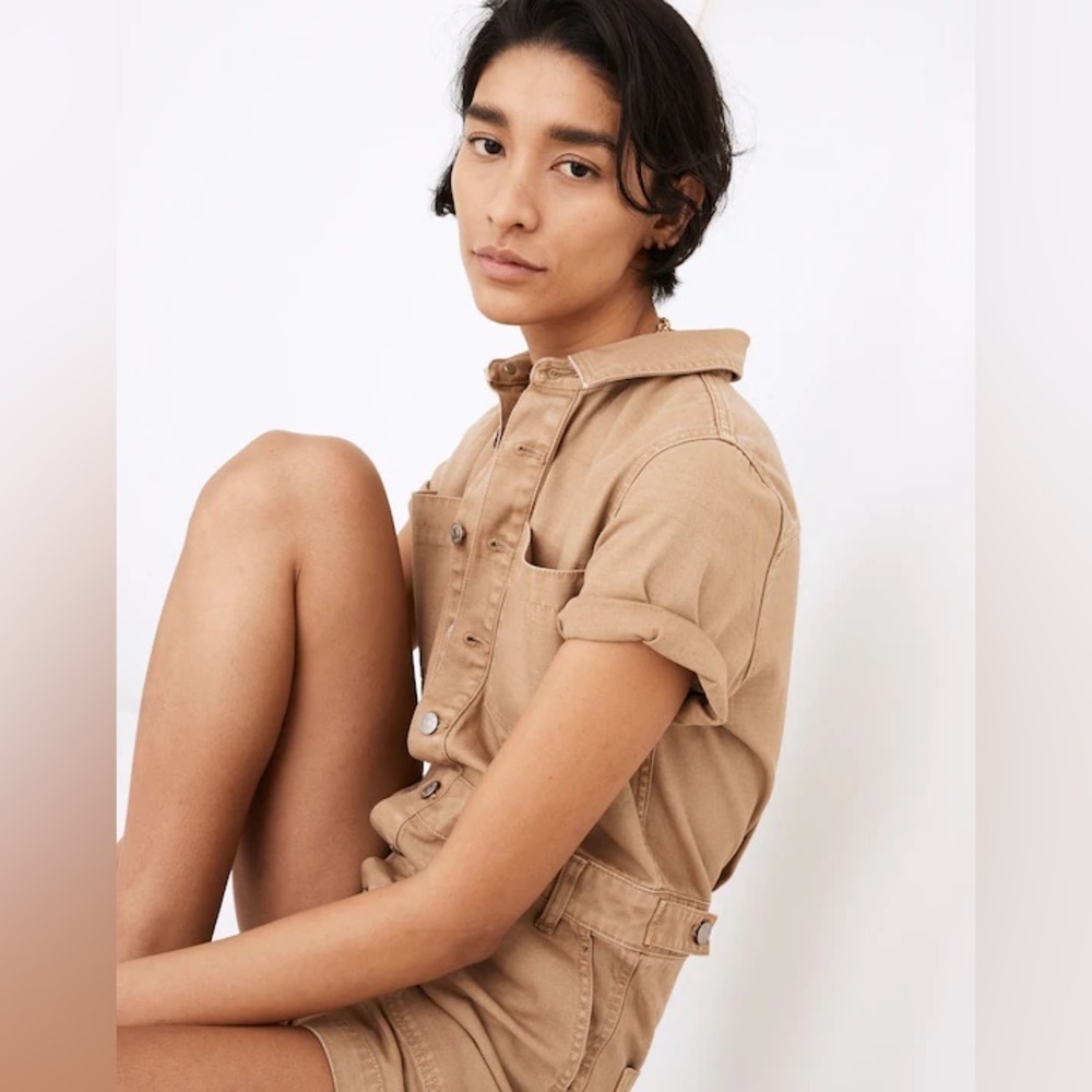 Madewell Petite Garment-Dyed Relaxed Coverall Romper Medium